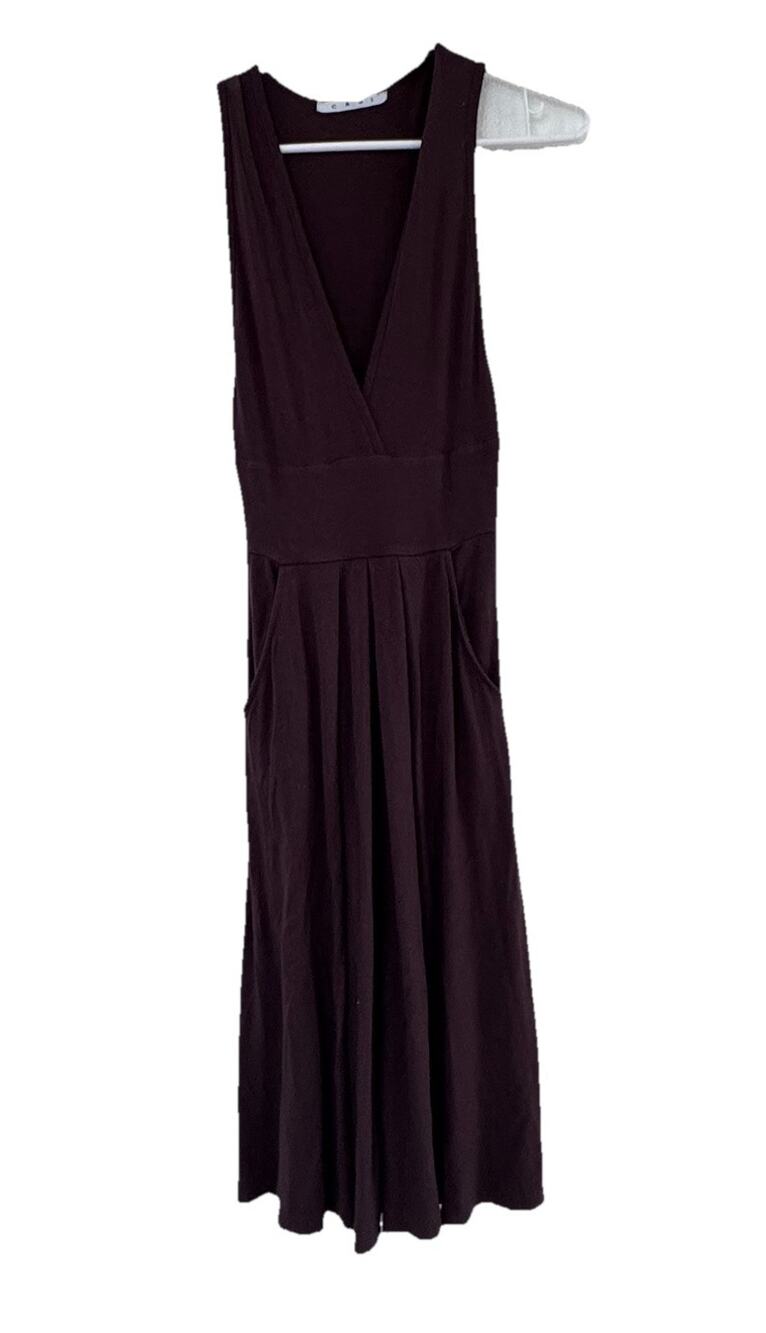 Cabi Mocha Brown V-Neck Rayon Spandex Dress Pockets XS Lounge Stretch